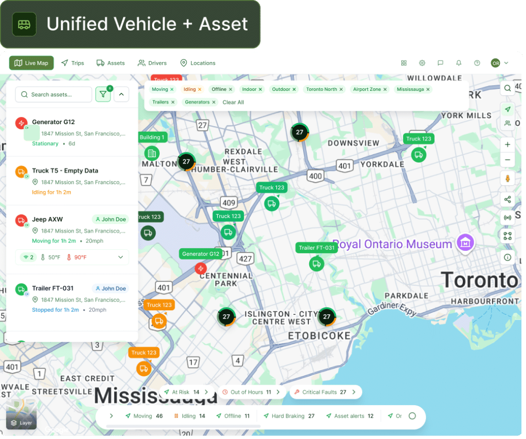See every asset alongside your vehicles in the tool